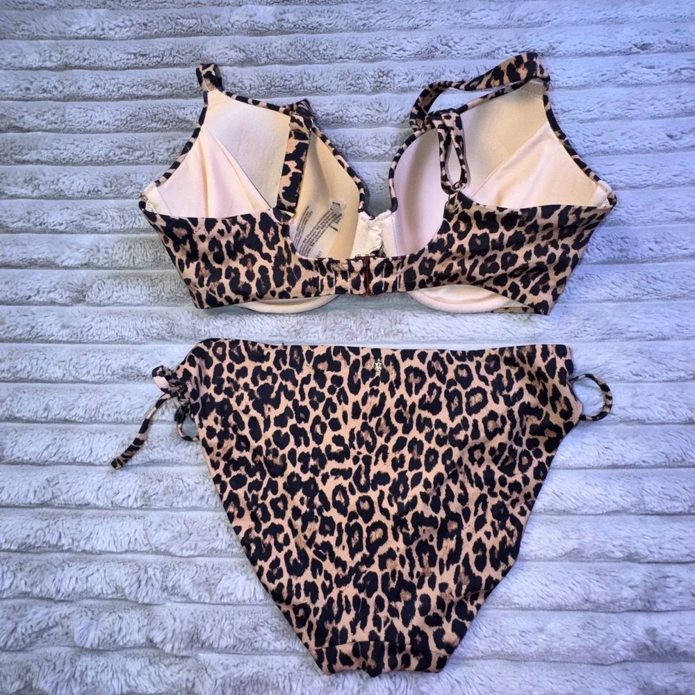 Victorias Secret Leopard Bikini 36DD Bombshell Perfect Push Up L Tie Side Bottom